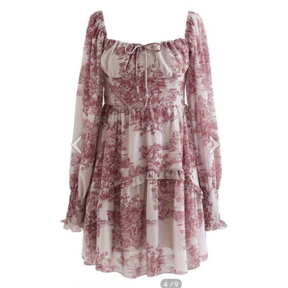 Boutique Floral Land Print Mini Dress Sz Small Pre-Loved - Picture 2 of 5